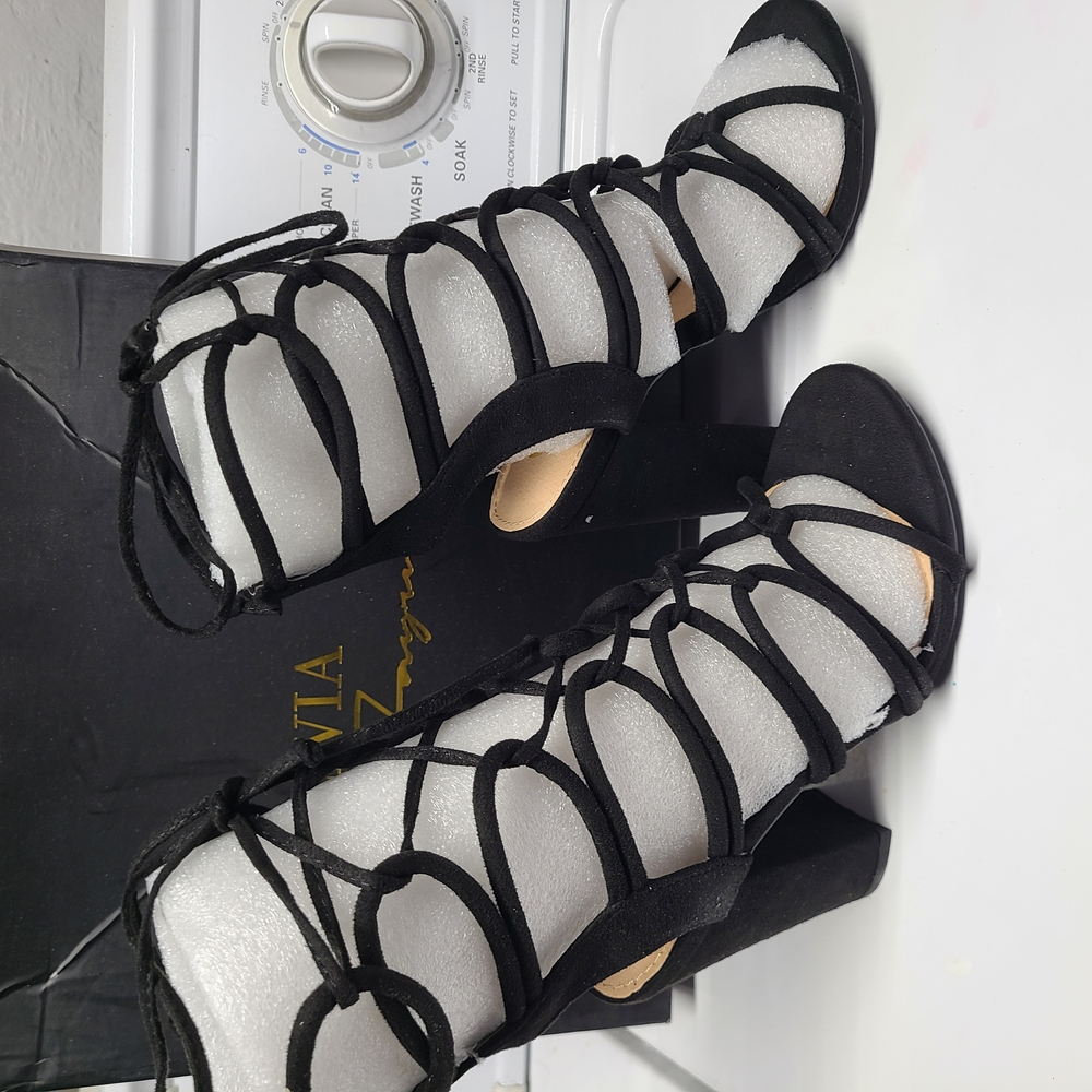 Black Stiletto Heels with Strappy Design